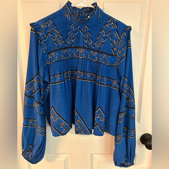Ganni Cloverdale 100% Silk Women’s Blouse Blue and Black EU 36 US Size 4 - Picture 2 of 15